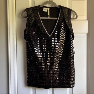Sachin & Babi Sequined Lulu Top in Onyx  Black Sequin Sleeveless Top